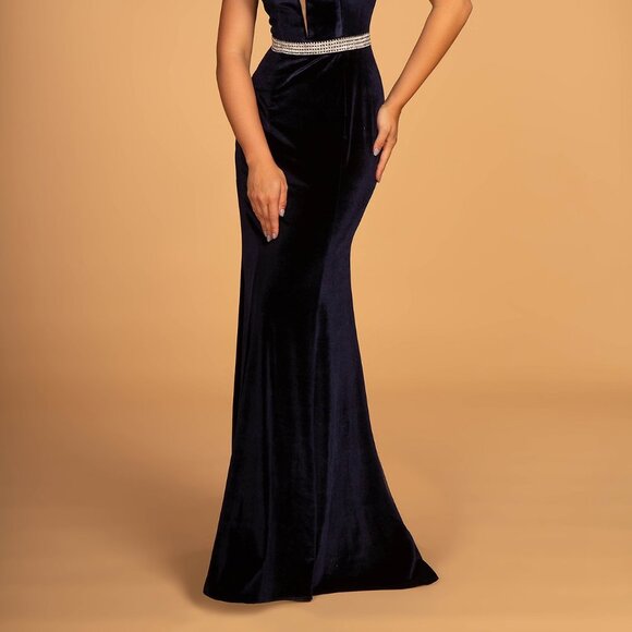Illusion V-Neck Velvet Prom Dress GSGL2559 - Picture 8 of 9